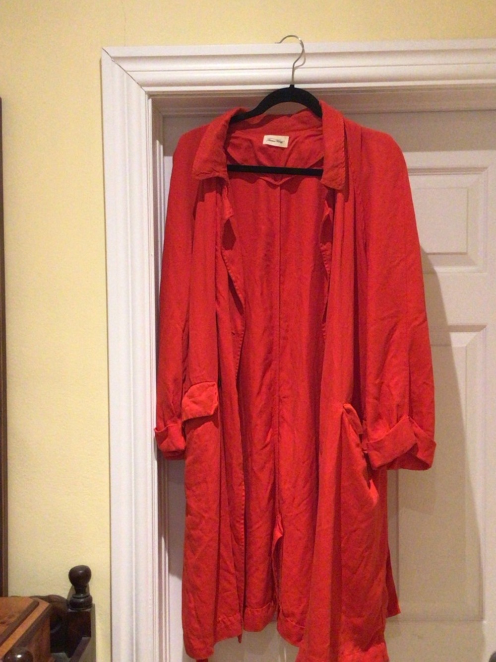 American Vintage Red Trench Coat - Lightweight Long Overcoat